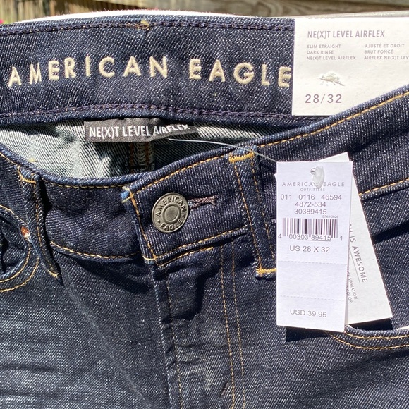 American Eagle Men’s Dark Rinse NE(X)T Level Airflex Jeans Men’s 28/32 slim NWT - Picture 2 of 6